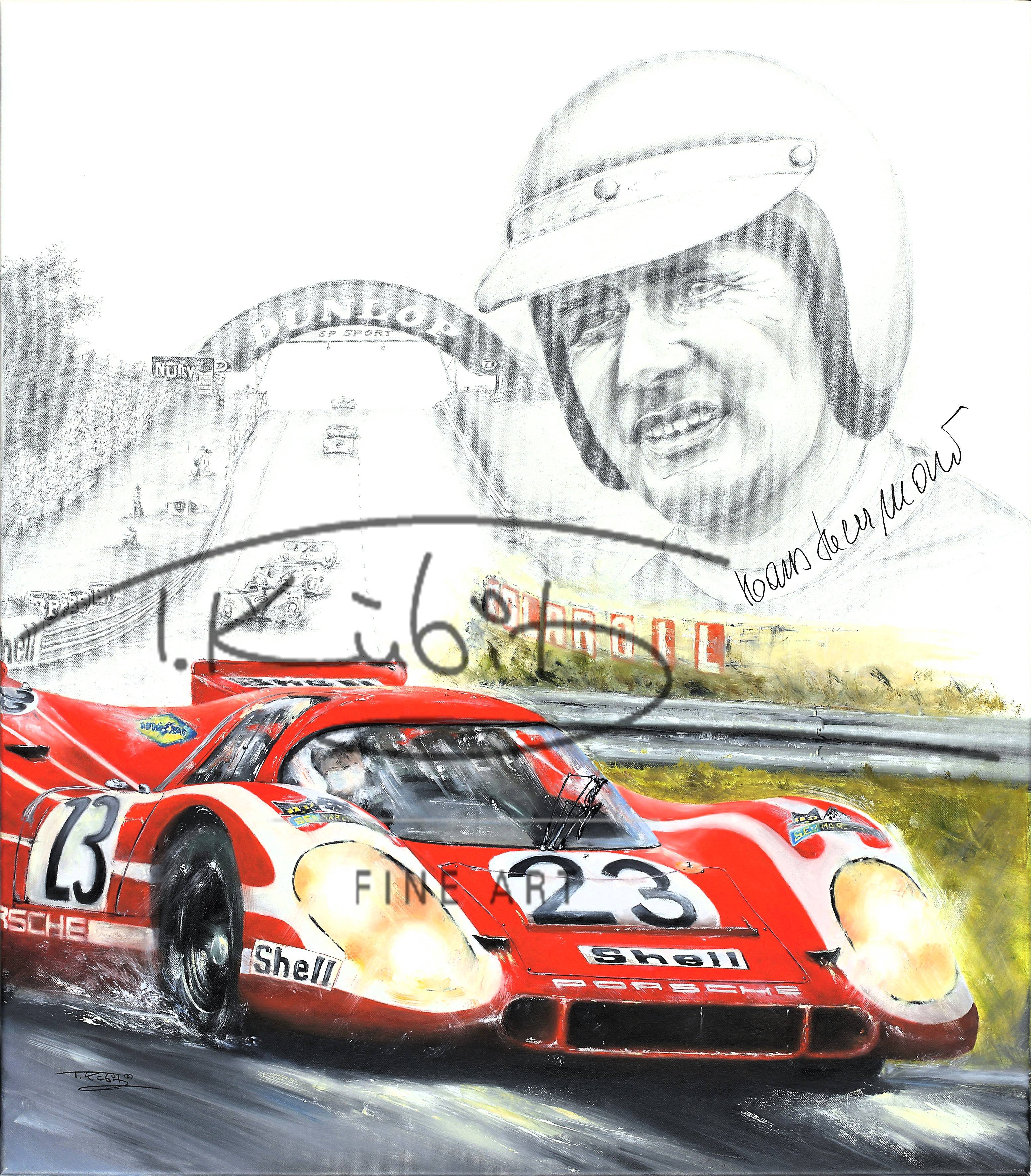 Hans Herrmann `Sieg in Le Mans 1970` mit Originalsignatur des Rennfahrers