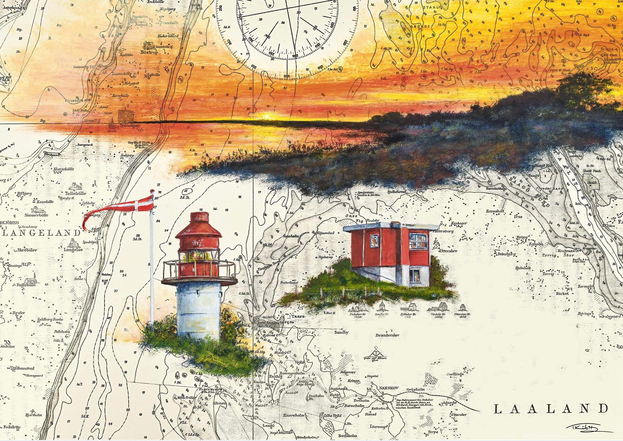 Dänemark Bucht von Albuen im Sonnenuntergang & Leuchtturm „Albuen Fyr“ 