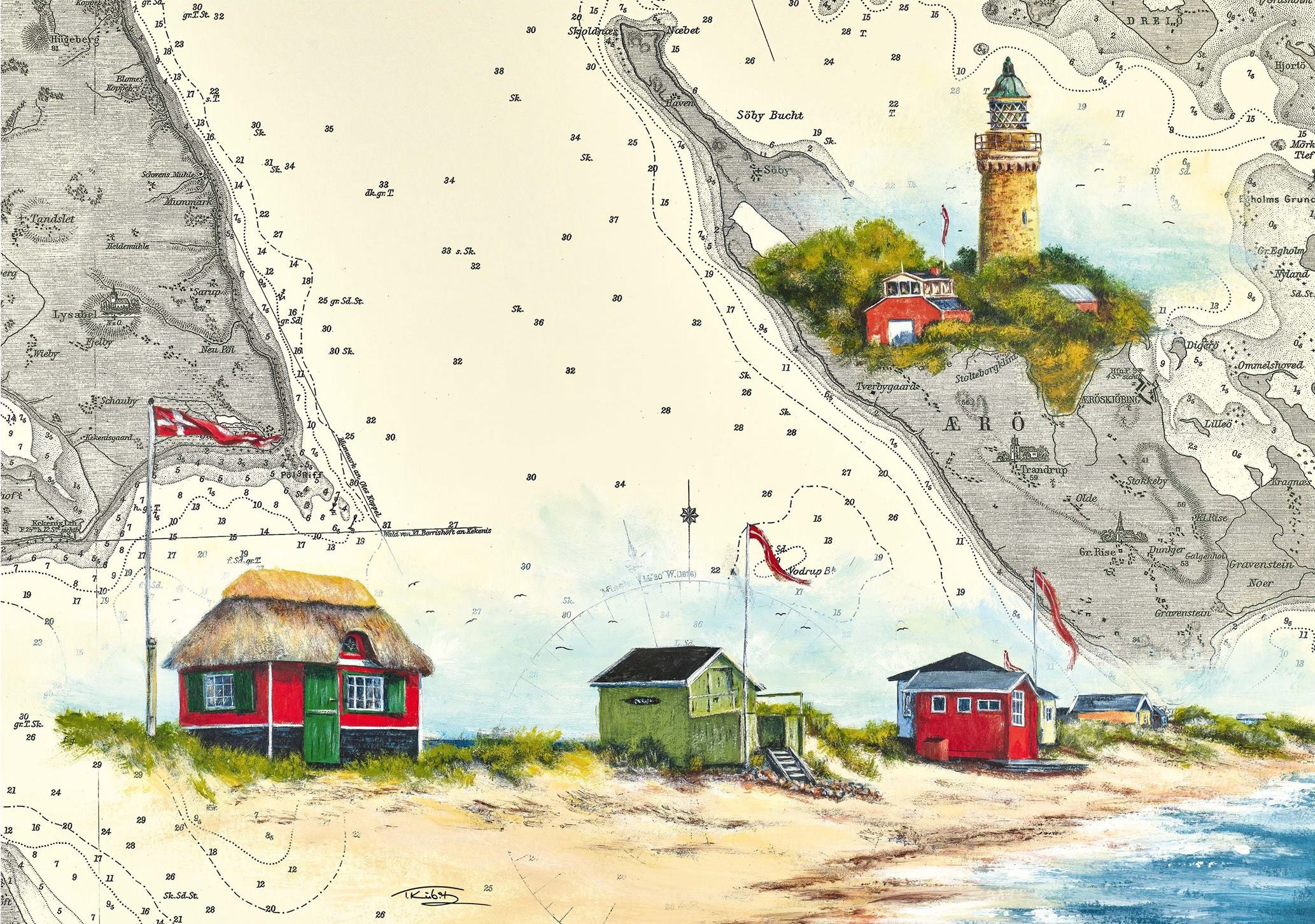 Dänemark Ærø, Leuchtturm Skjoldnæs & Badehäuschen in Südspitze