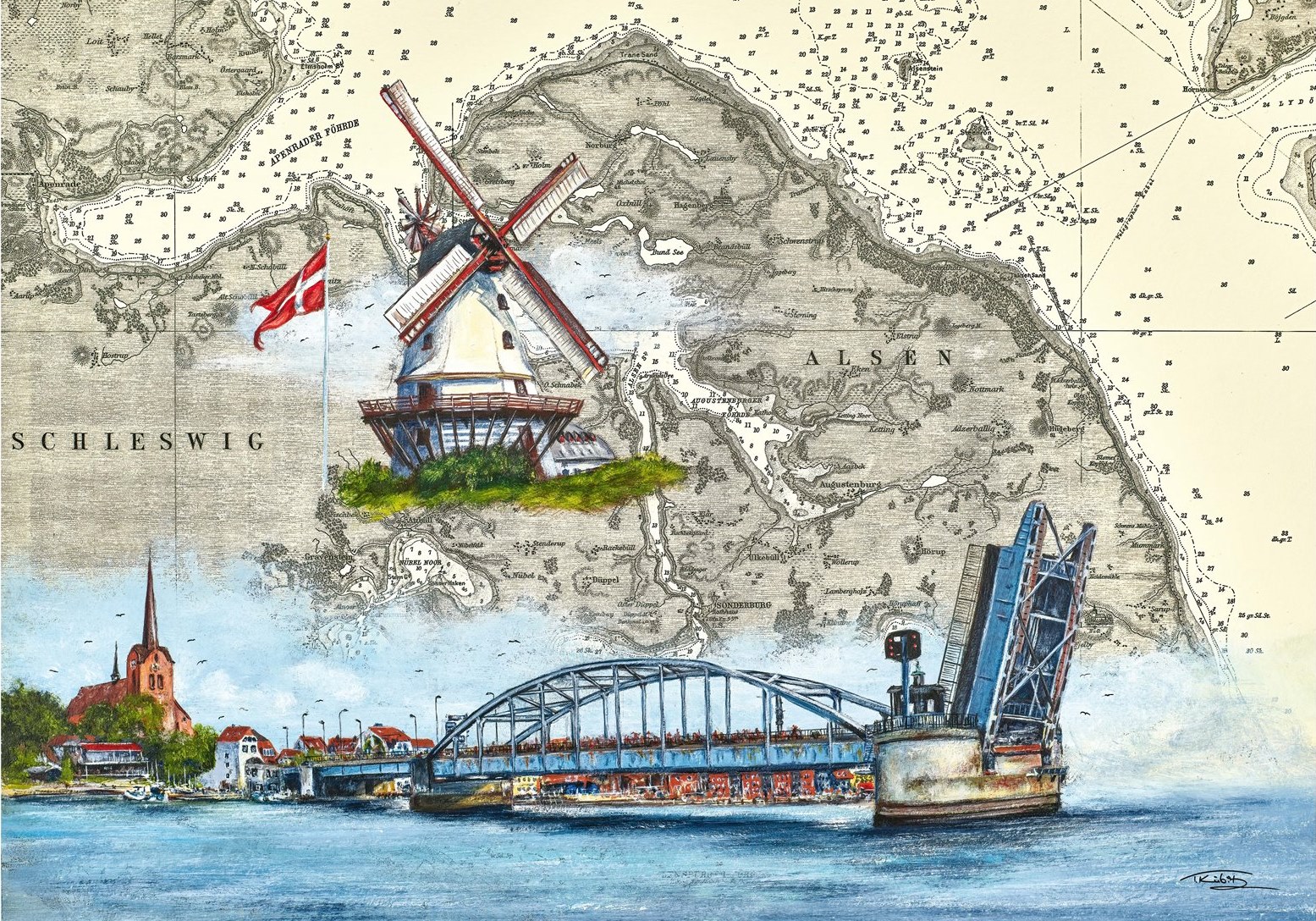 Dänemark Sonderborg - „Kong Christians Bro“ & Dybbol Banke mit Mühle