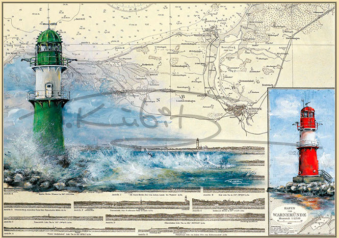 Ost- und Westmolenfeuer Warnemünde Postkarte 10x15cm