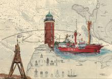 Tischset Leuchtturm Cuxhaven, Kugelbake, Feuerschiff Elbe1 